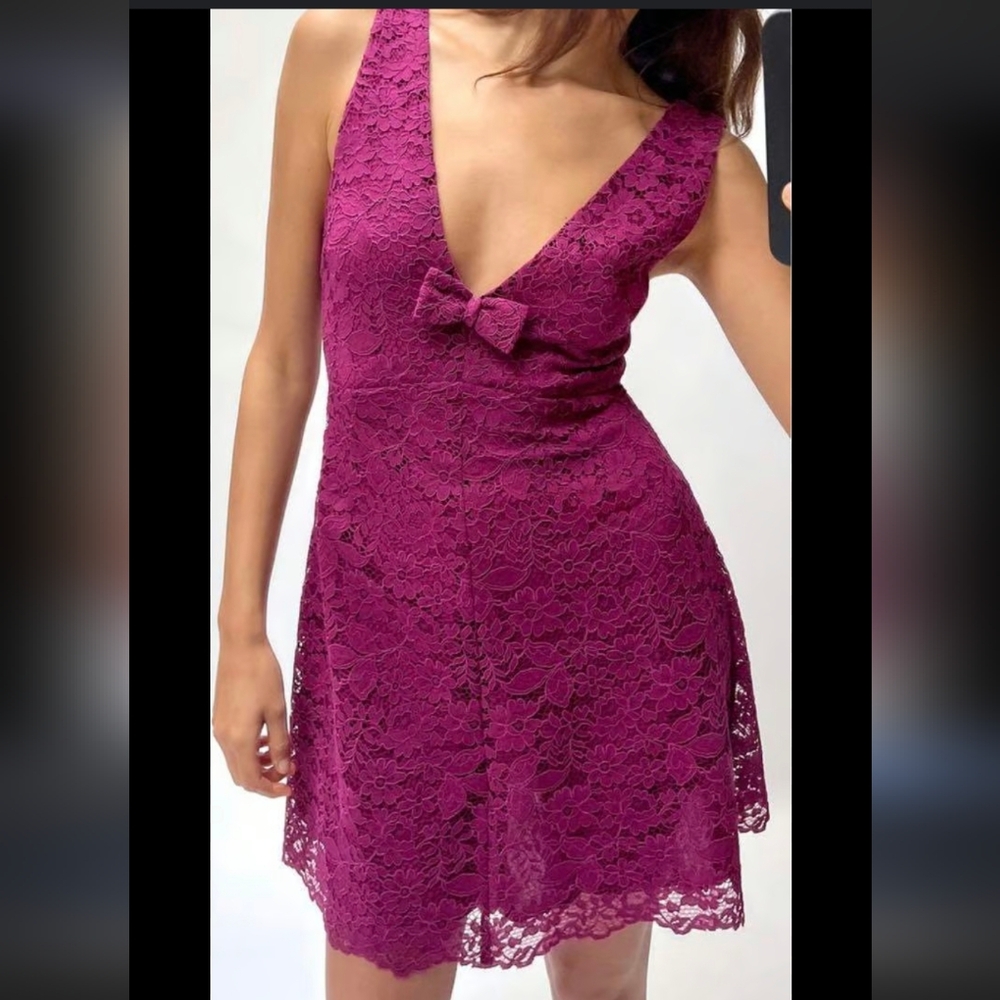 Zara Cute Lace Mini Dress Fuchsia Size M and S